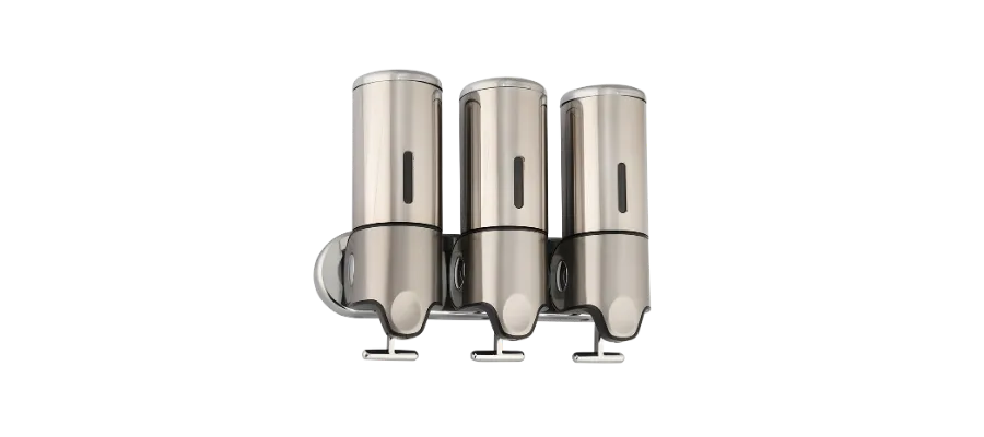 3'lü sıvı sabunluk şampuanlık paslanmaz çelik 3x500ml otel tipi dispenser.